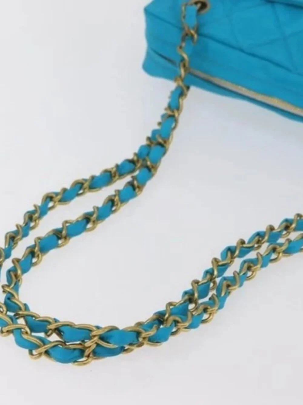 CHANEL Matelasse Chain Shoulder Bag Nylon Blue Gold CC Auth 181801SV